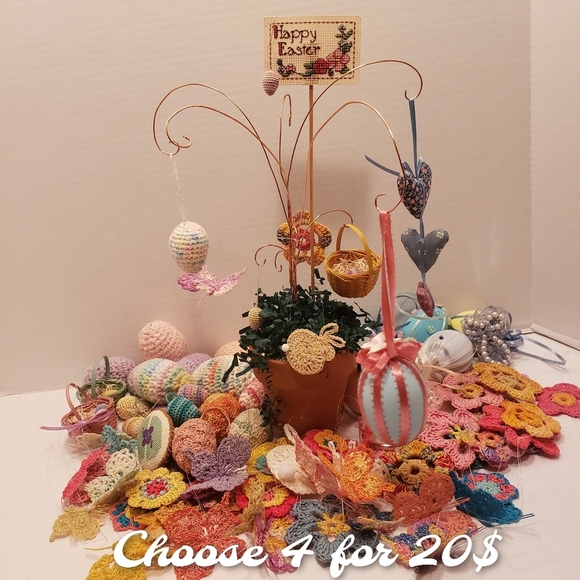 HAND CRAFTED Crochet Flower Egg Bunny Butterfly  Pick 4 - Picture 1 of 12